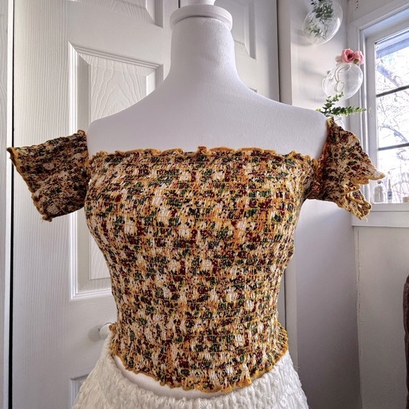 xhilaration floral smocked Off-Shoulder Top - Picture 2 of 5